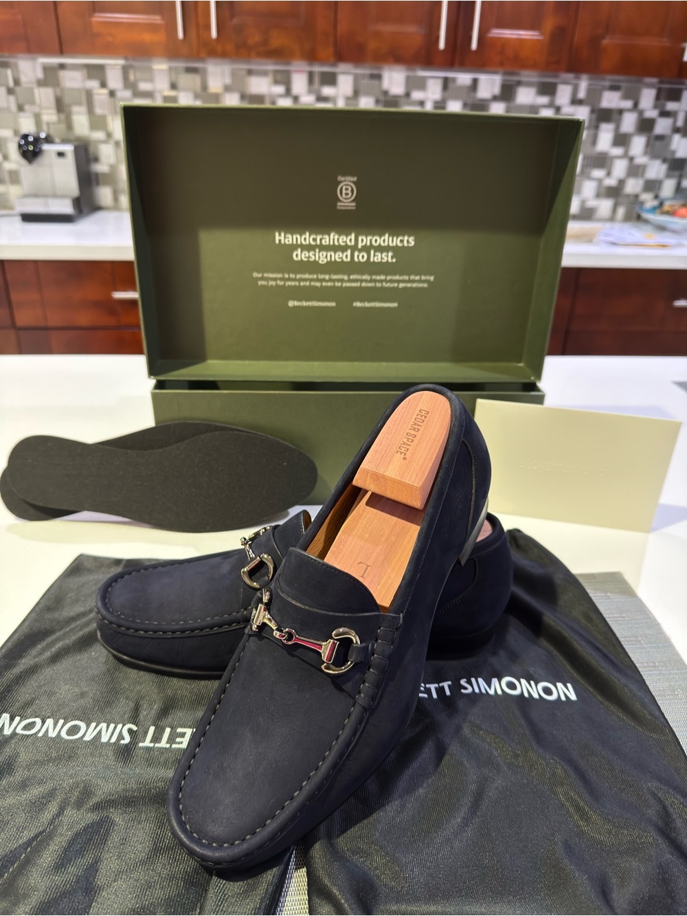 Beckett Simonon Navy Suede Nubuck Leather Bit Loafers